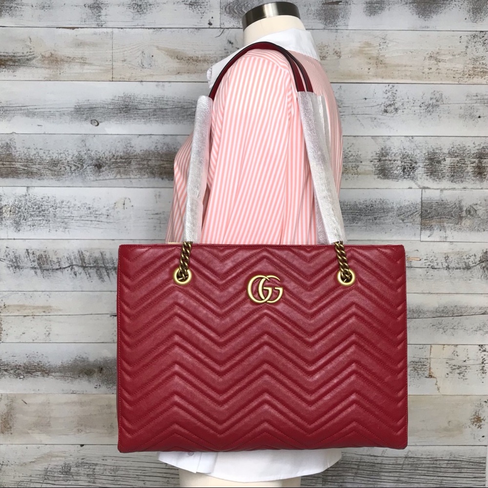 Gucci Red Quilted Medium Marmont Tote 524578 Bag - Picture 3 of 16